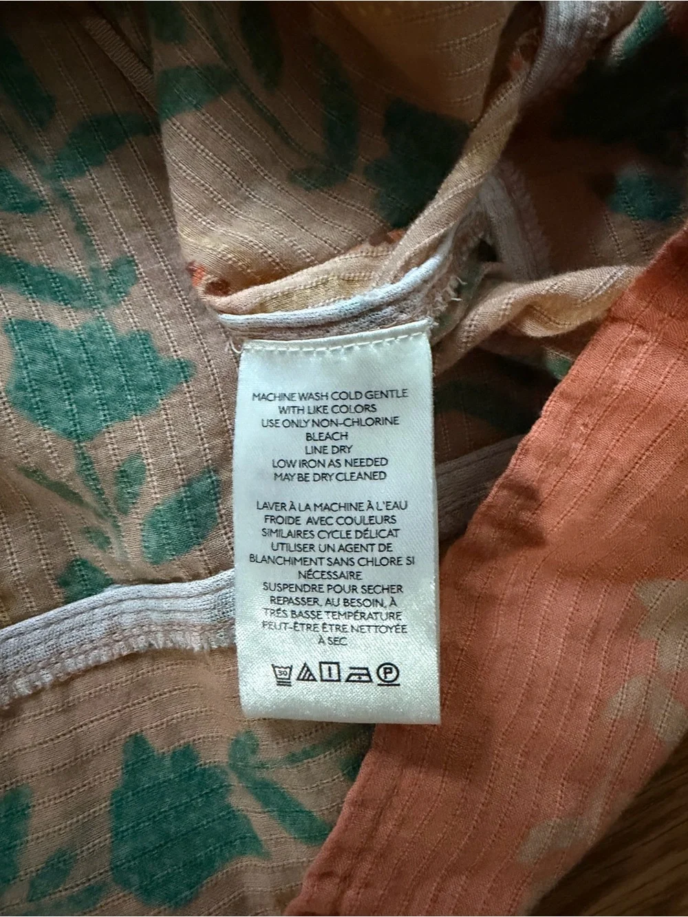 Free People Peasant Tunic with peach and Green Floral Print Santorini size M